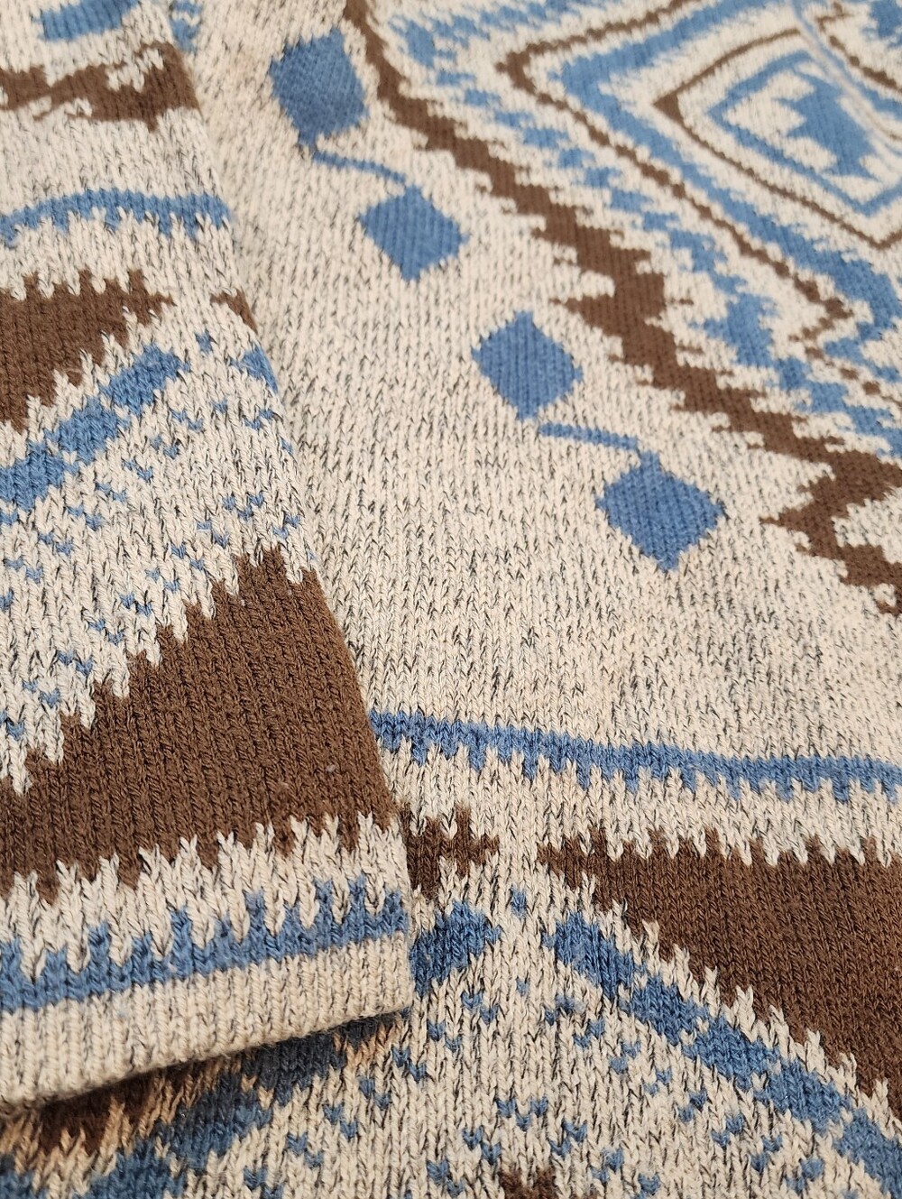 Sea Folklore Aztec-Patterned Open Cardigan in Brown Blue Chunky Medium Southwest - Picture 9 of 13